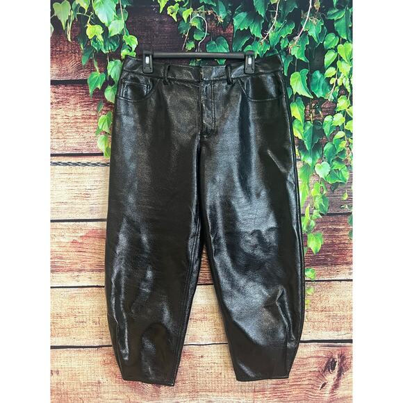 Tibi Barrel Leg Pants Cropped Womens 29 (fits 30 31 32) Shiny Black Polyurethane - Picture 1 of 10